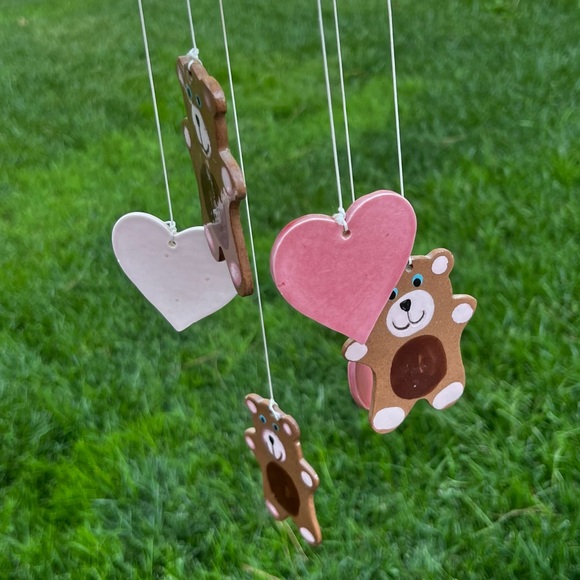 Vintage Ceramic Pottery Wind Chimes with Teddy Bears and Hearts Hand Painted - Picture 2 of 13